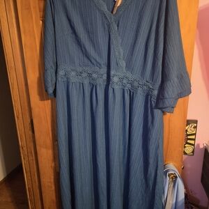 Elegant Blue Lace Trim Dress